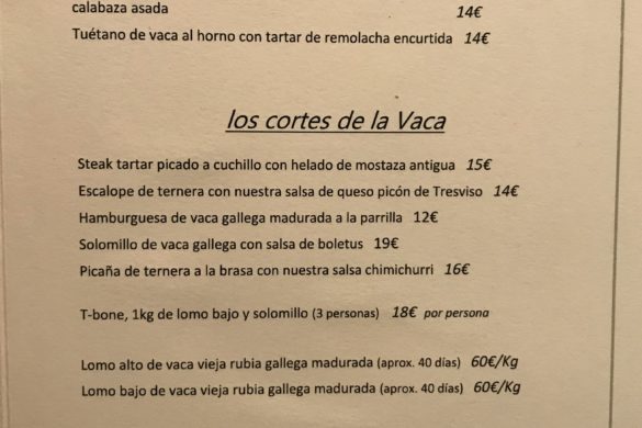 Carta Vaca y Postres Restaurante Vaca y Huerta