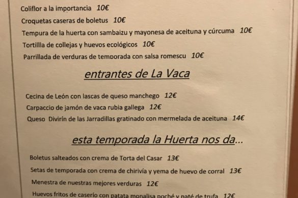 Carta Huerta y Entrantes Restaurante Vaca y Huerta
