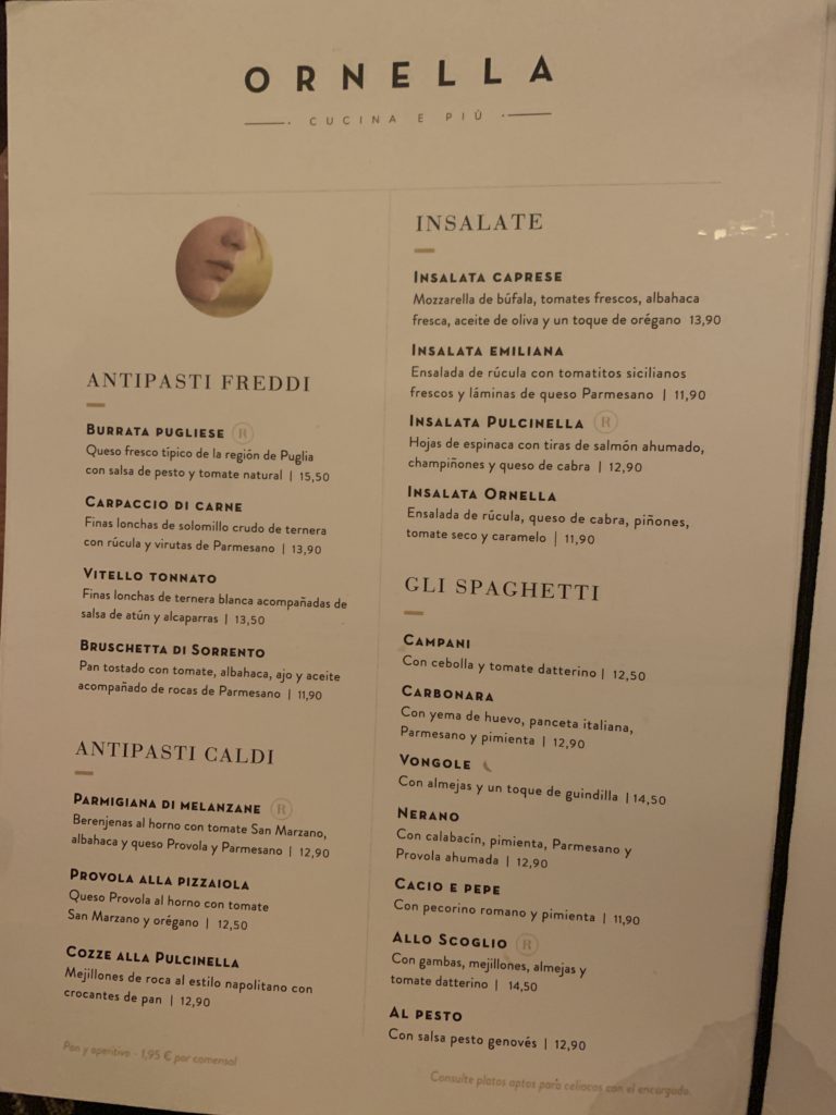 Carta Restaurante Ornella