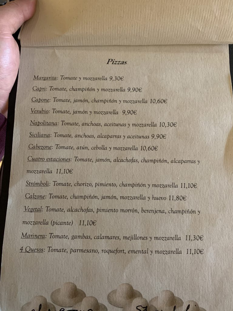 Carta Pizzas Restaurante Stromboli