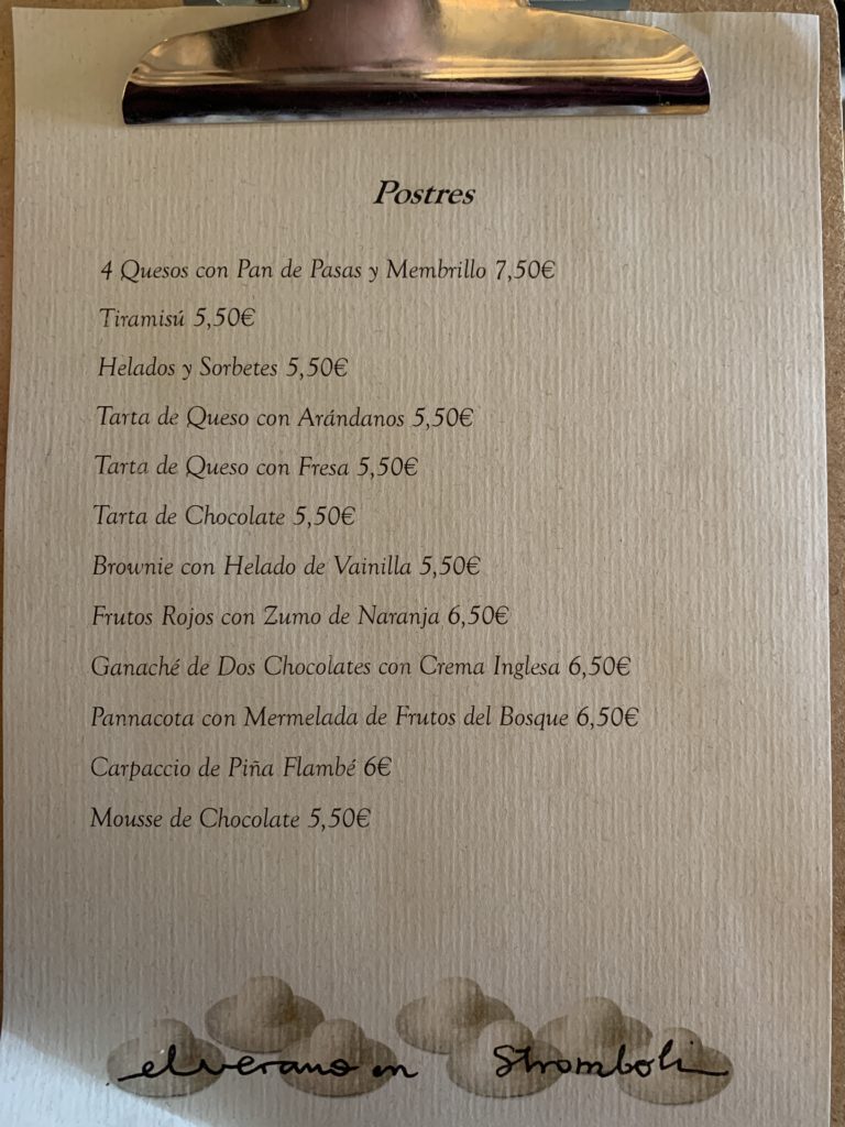 Carta Postres Restaurante Stromboli