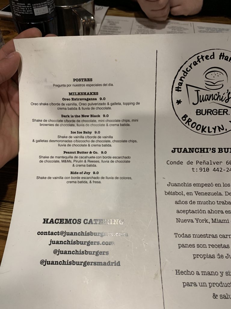 Carta Postres Juanchis Burgers