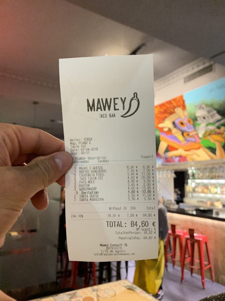 Ticket Cuenta Mawey Taco Bar