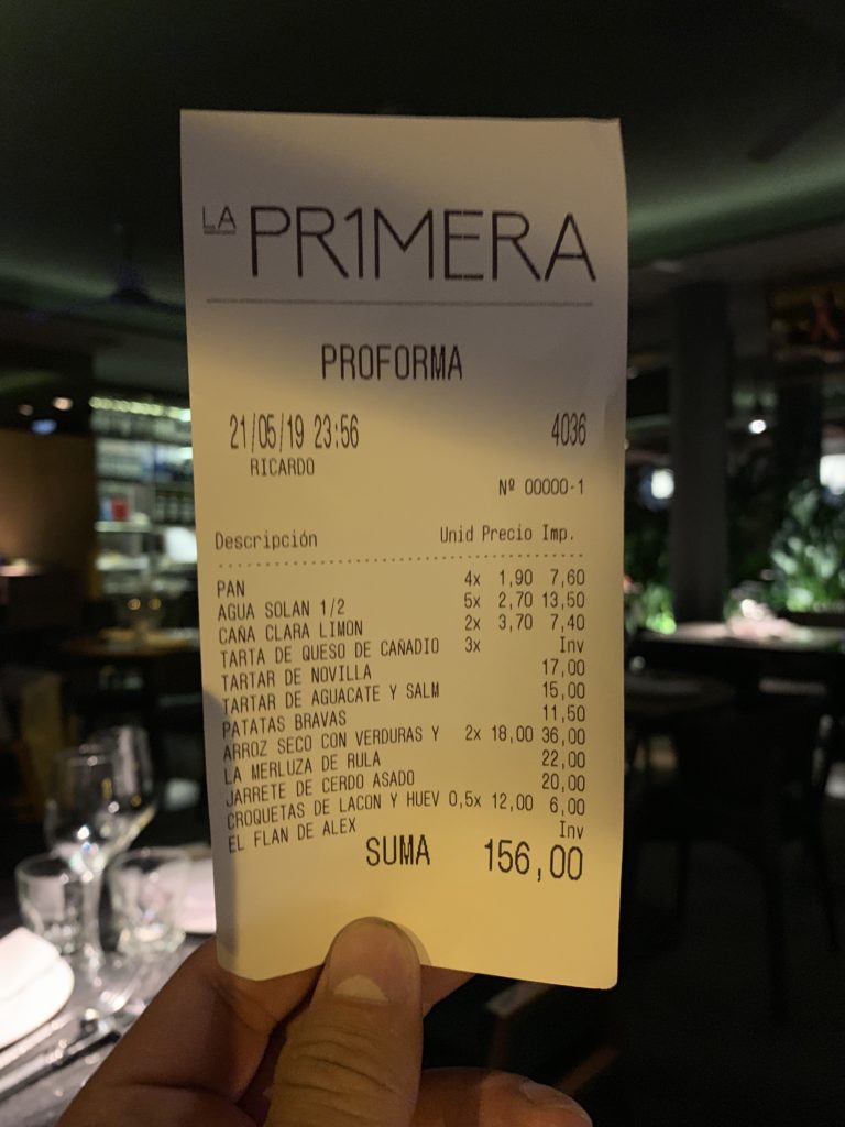 Ticket Cuenta Restaurante La Primera