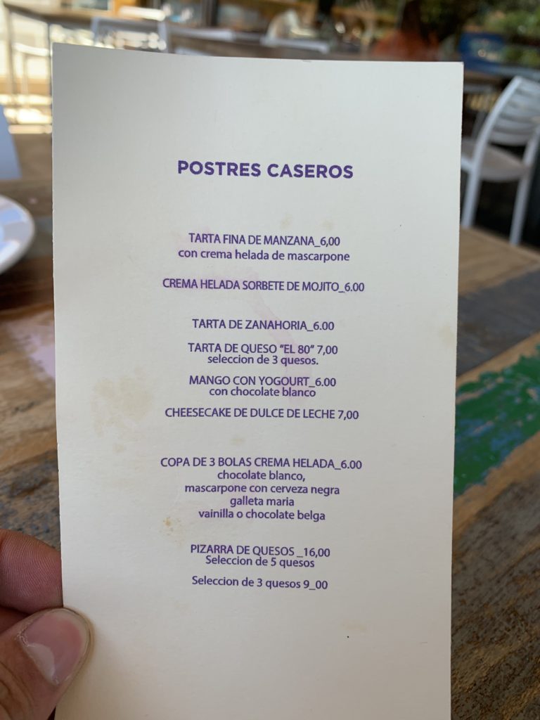 Carta Postres Restaurante El Ochenta Majadahonda