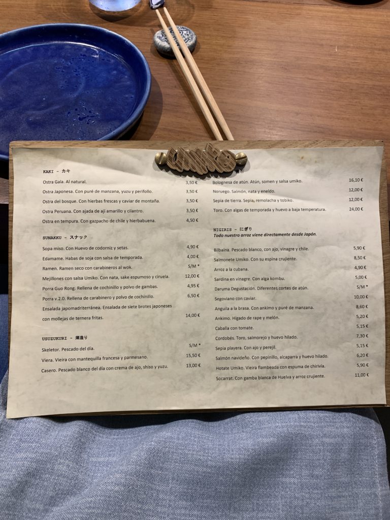 Carta Restaurante Umiko