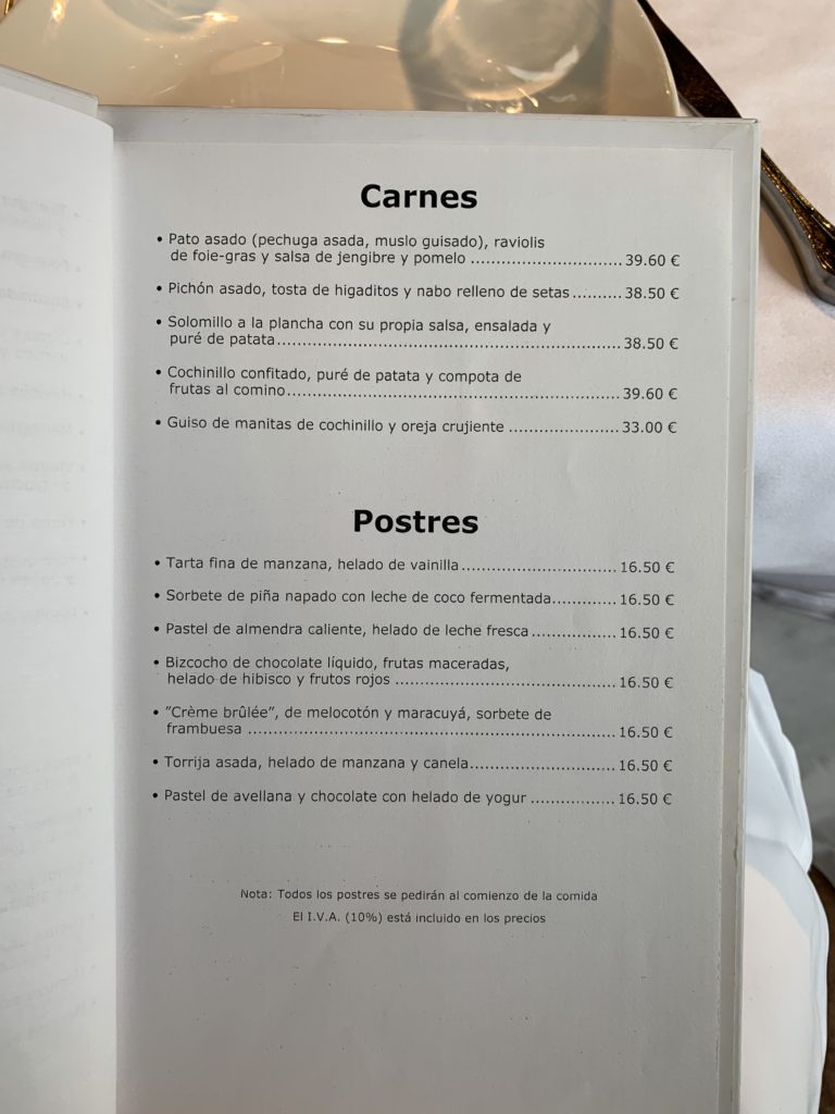 Carta Carnes y Postres Restaurante Zuberoa