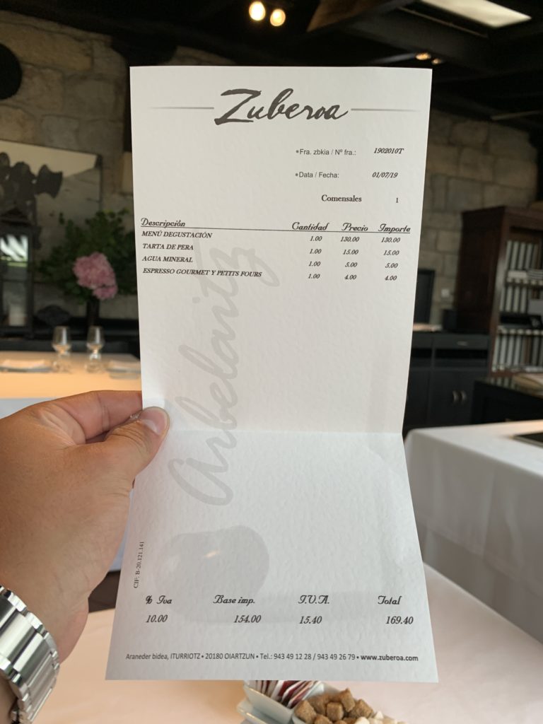 Ticket Cuenta Restaurante Zuberoa