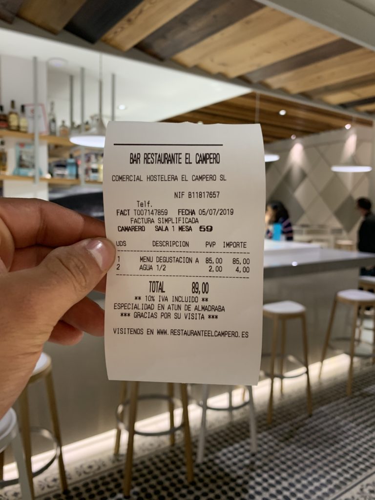 Ticket Cuenta Restaurante El Campero Barbate