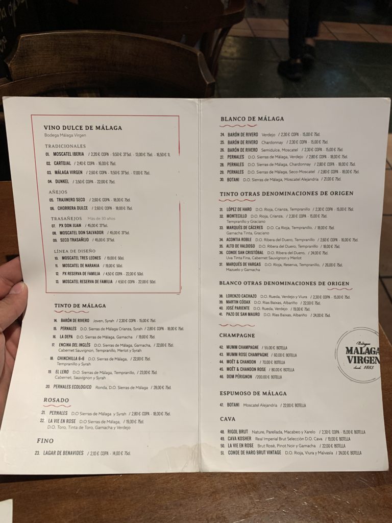 Carta Restaurante El Pimpi